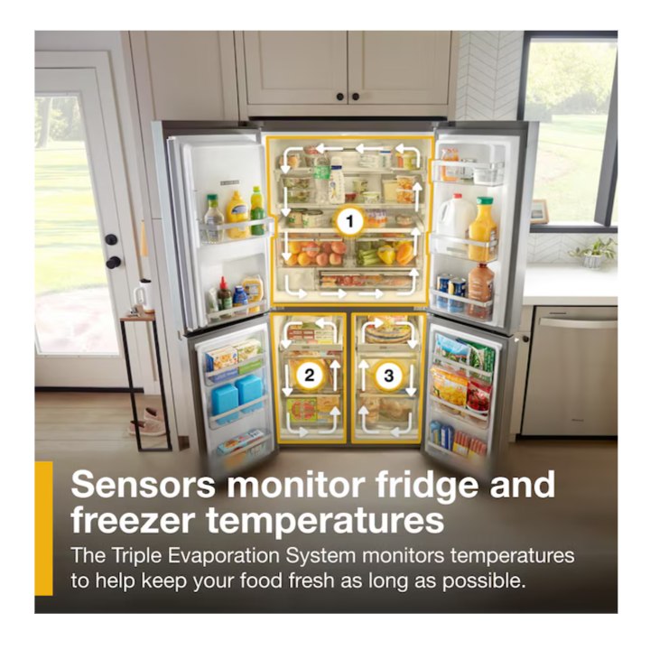 Whirlpool Counter-Depth 19.2-cu ft 4 -Door French Door Refrigerator with Ice Maker with Water and Ice Dispenser ( Fingerprint Resistant Stainless Steel )