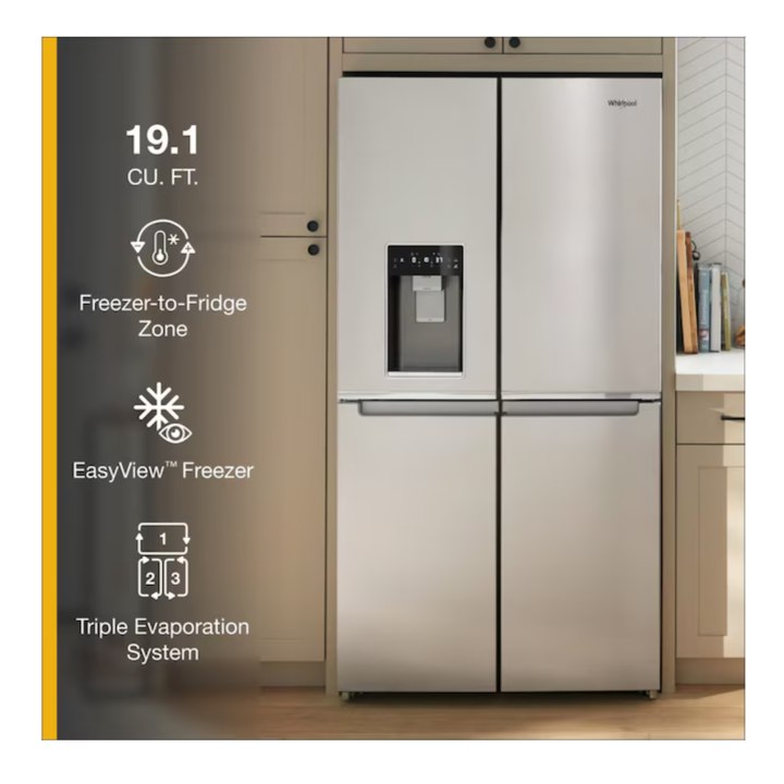 Whirlpool Counter-Depth 19.2-cu ft 4 -Door French Door Refrigerator with Ice Maker with Water and Ice Dispenser ( Fingerprint Resistant Stainless Steel )