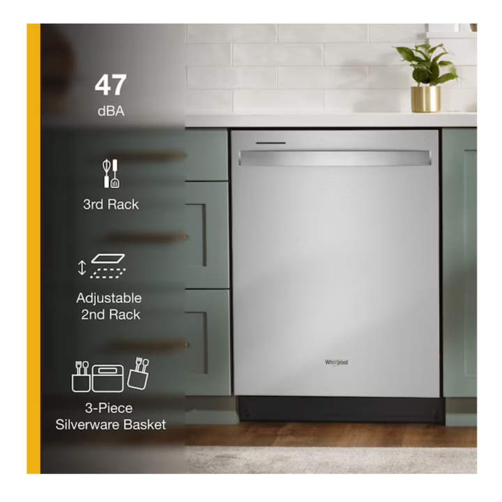 Whirlpool Eco Series 24-in Top Control Built-in Dishwasher With Third Rack ( Fingerprint Resistant Stainless Steel ) , 47-Decibel Very Quiet Sound Level