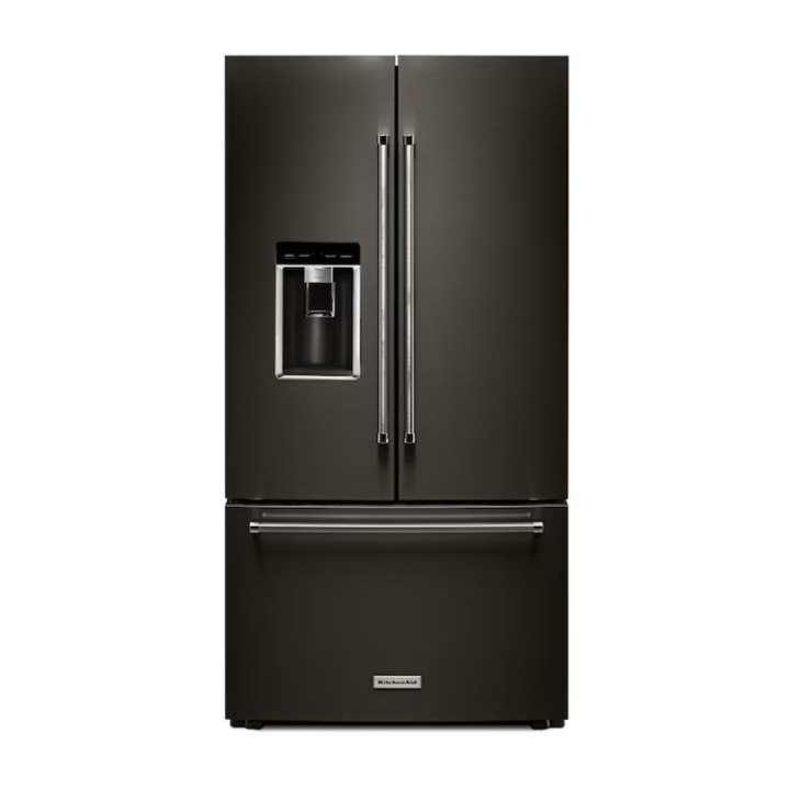 KitchenAid Counter-Depth 23.8-cu ft 3 -Door French Door Refrigerator with Ice Maker with Water and Ice Dispenser ( Black Stainless Steel with PRINTSHIELD Finish )
