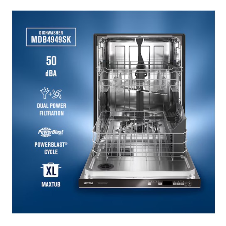 Maytag Dual Power Filtration 24-in Front Control Built-in Dishwasher ( Fingerprint Resistant Stainless Steel ) , 50-Decibel Very Quiet Sound Level