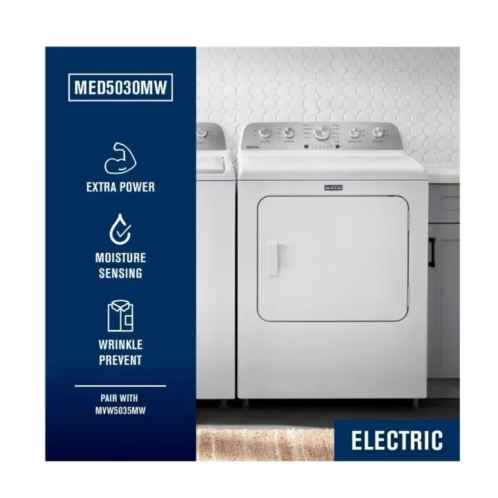Maytag - 7.0 Cu. Ft. Electric Dryer with Extra Power Button - White