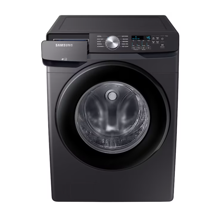 Samsung 4.5 cu. ft. High-Efficiency Washer with Self-Clean+ and 7.5 cu. ft. Gas Dryer with Sensor Dry, Brushed Black Set