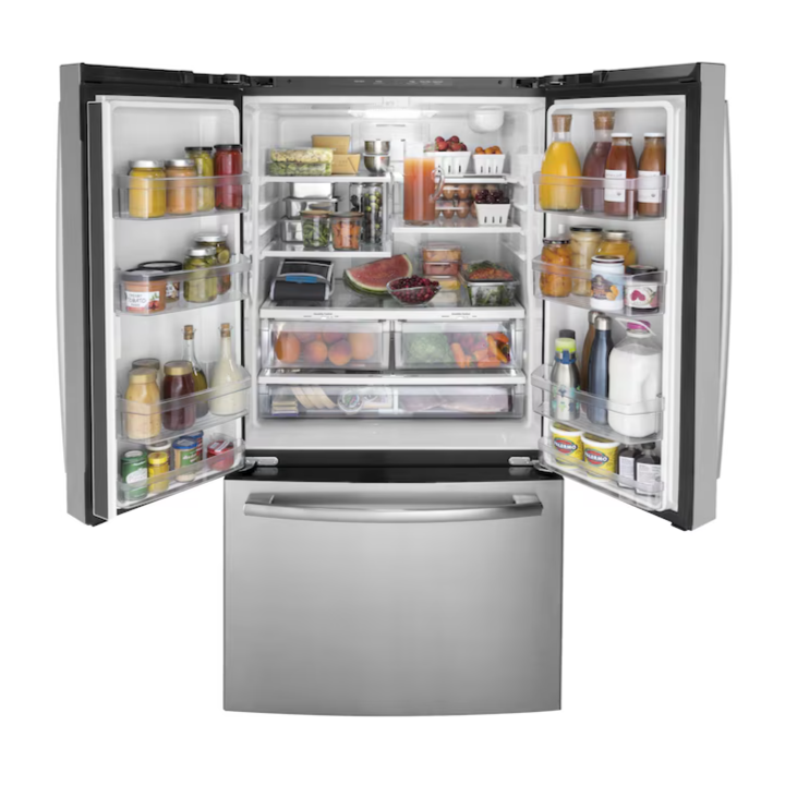 GE Standard-Depth 27-cu ft 3 -Door French Door Refrigerator with Ice Maker with Water Dispenser ( Fingerprint-resistant Stainless Steel ) ENERGY STAR Certified