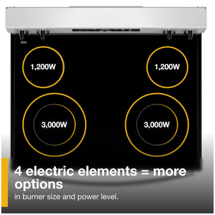 Whirlpool Flexible Cooktop 30-in Glass Top 4 burners 5.3-cu ft Freestanding Electric Range ( Stainless Steel )