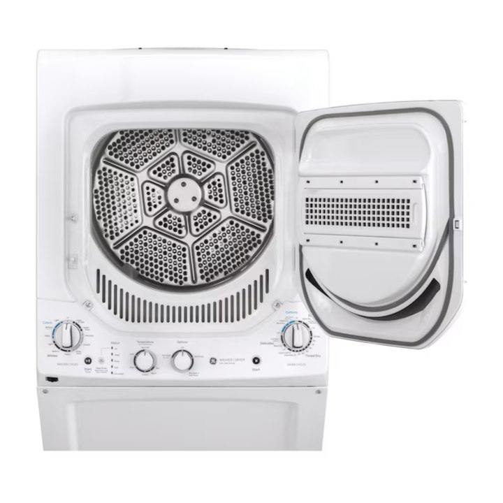 GE Stacked Laundry Center with 2.3-cu ft Top load Washer and Gas 4.4-cu ft Dryer