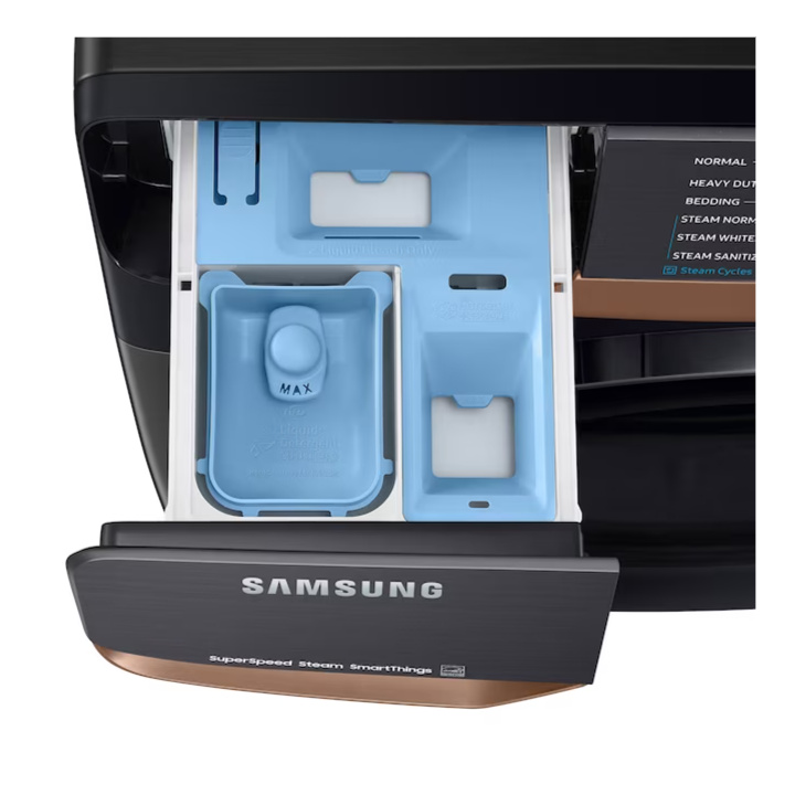 Samsung Super Speed Wash High Efficiency Stackable Steam Cycle Smart Compatible Extra Large Front-Load Washer ( Brushed Black ) ENERGY STAR