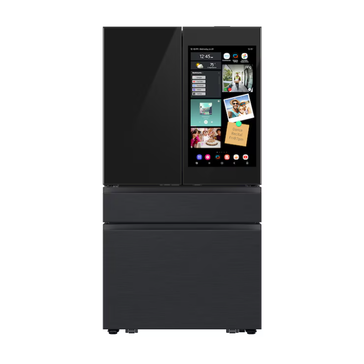 Samsung Bespoke Counter-Depth Family Hub 22.5-cu ft 4 -Door 36-in Wide Smart Compatible French Door Refrigerator with Dual Ice Maker with Water Dispenser and Door within Door ( Charcoal Glass Top with Matte Black Steel Bottom Panels ) ENERGY STAR Certified