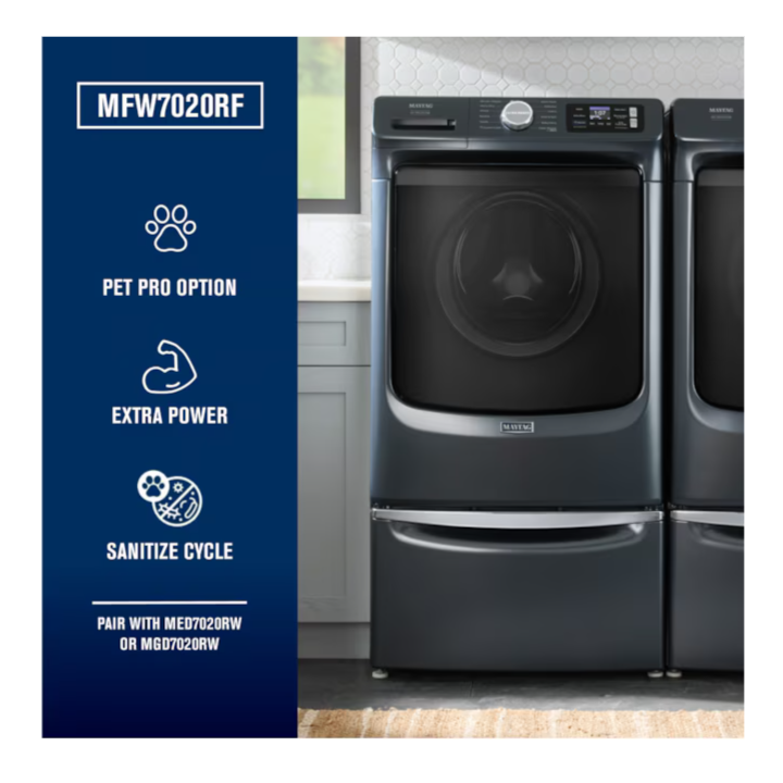 Maytag Pet Pro High Efficiency Stackable Steam Cycle Smart Compatible Extra Large Front-Load Washer ( Midnight Steel ) ENERGY STAR