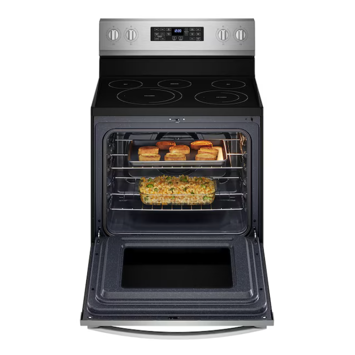 Whirlpool 30-in Glass Top 5 burners 5.3-cu ft Air Fry Convection Oven Freestanding Electric Range ( Fingerprint Resistant Stainless Steel )