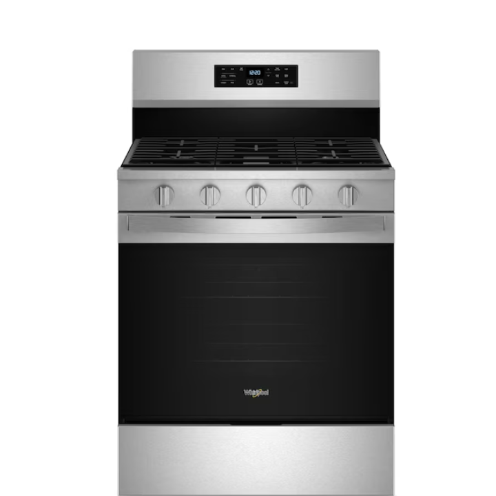 Whirlpool Air Cooking Technology 30-in 5 burners 5-cu ft Air Fry Convection Oven Freestanding Natural Gas Range ( Fingerprint Stainless Steel )