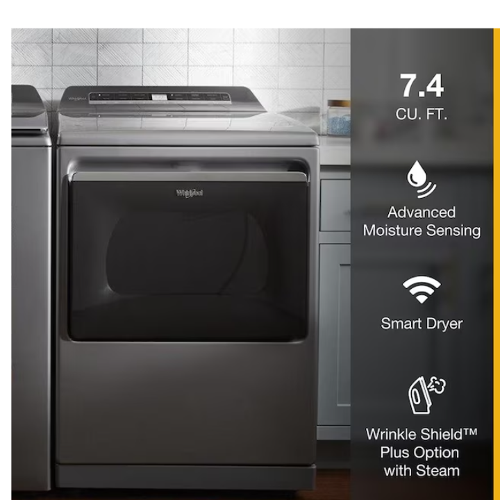 Whirlpool Smart Capable Extra Large Steam Cycle Vented Electric Dryer ( Chrome Shadow ) Energy Star Certified