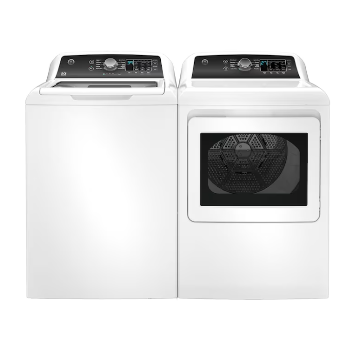 GE 4.5 cu ft High Efficiency Top Load Washer with Deep Fill and Electric Dryer (White)