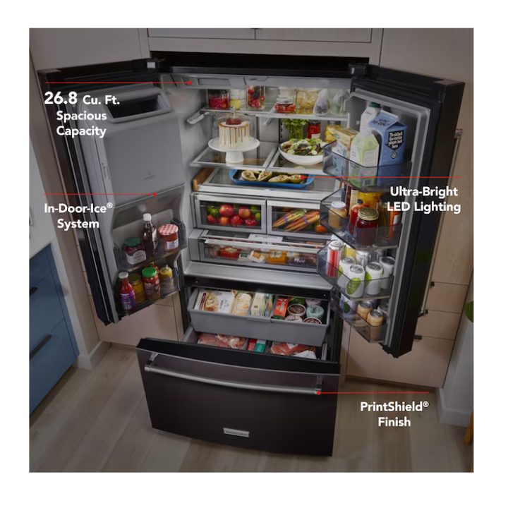 KitchenAid Standard-Depth 27-cu ft 3 -Door 36-in Wide French Door Refrigerator with Water and Ice Dispenser ( Black ) ENERGY STAR Certified