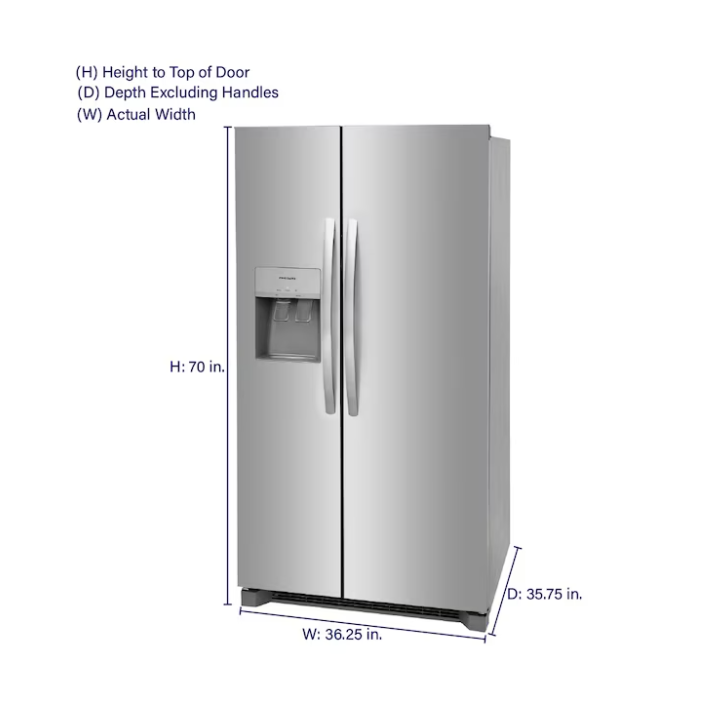 Frigidaire 25.6-cu ft Standard-Depth 36-in Wide Side-by-Side Refrigerator with Ice Maker ,Water and Ice Dispenser ( Fingerprint Resistant Stainless Steel ) ENERGY STAR Certified