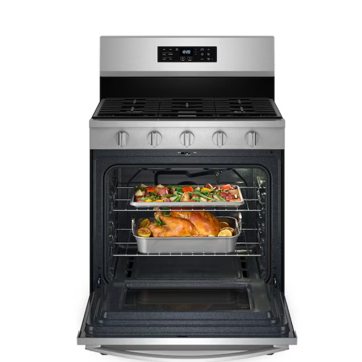 Whirlpool Air Cooking Technology 30-in 5 burners 5-cu ft Air Fry Convection Oven Freestanding Natural Gas Range ( Fingerprint Stainless Steel )