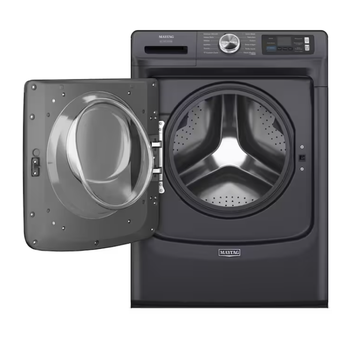 Maytag Pet Pro Stackable Front-Load Washer & Vented Gas Dryer Set in Midnight Steel