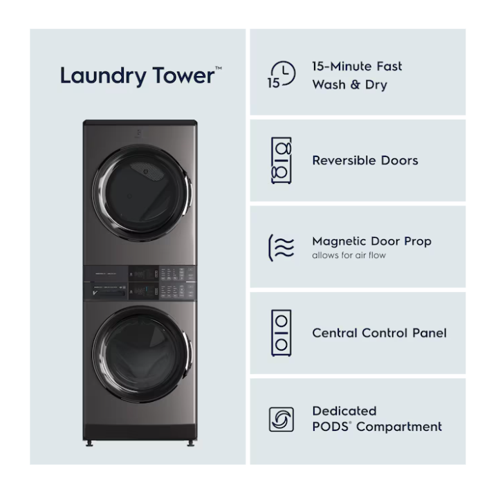 Electrolux SmartBoost Premix Stacked Laundry Center with 4.5-cu ft Front load Washer and Gas 8-cu ft Dryer (ENERGY STAR)