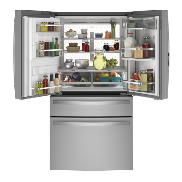 GE Profile Counter-Depth 22.4-cu ft 4 -Door Smart Compatible French Door Refrigerator with Ice Maker with Water and Ice Dispenser and Door within Door ( Fingerprint-resistant Stainless Steel ) ENERGY STAR Certified