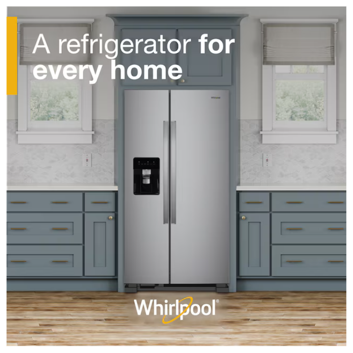 Whirlpool 24.6-cu ft Standard-Depth 36-in Wide Side-by-Side Refrigerator with Ice Maker ,Water and Ice Dispenser ( Fingerprint Resistant Stainless Finish )