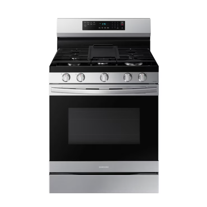 Samsung 30-in 5 burners 6.0-cu ft Air Fry Convection Oven Freestanding Natural Gas Range ( Fingerprint Resistant Stainless Steel )