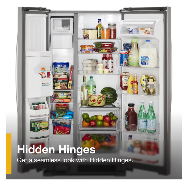 Whirlpool 24.6-cu ft Standard-Depth 36-in Wide Side-by-Side Refrigerator with Ice Maker ,Water and Ice Dispenser ( Fingerprint Resistant Stainless Finish )