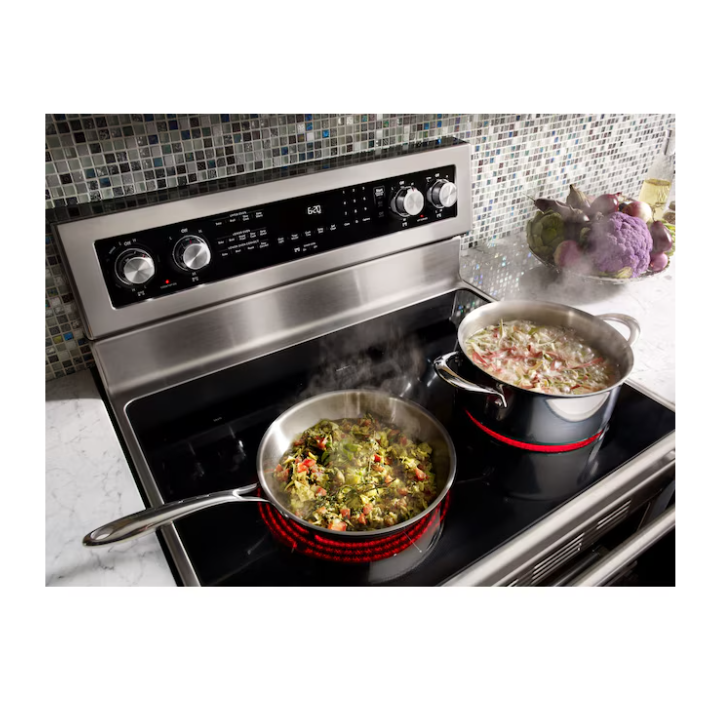 6.7 cu. ft. 5 Burner Element Double Oven Electric Range with Self-Cleaning Convection Oven in Stainless Steel