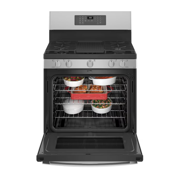 GE Profile 30-in 5 burners 5.6-cu ft Air Fry Convection Oven Freestanding Natural Gas Range ( Fingerprint Resistant Stainless Steel )