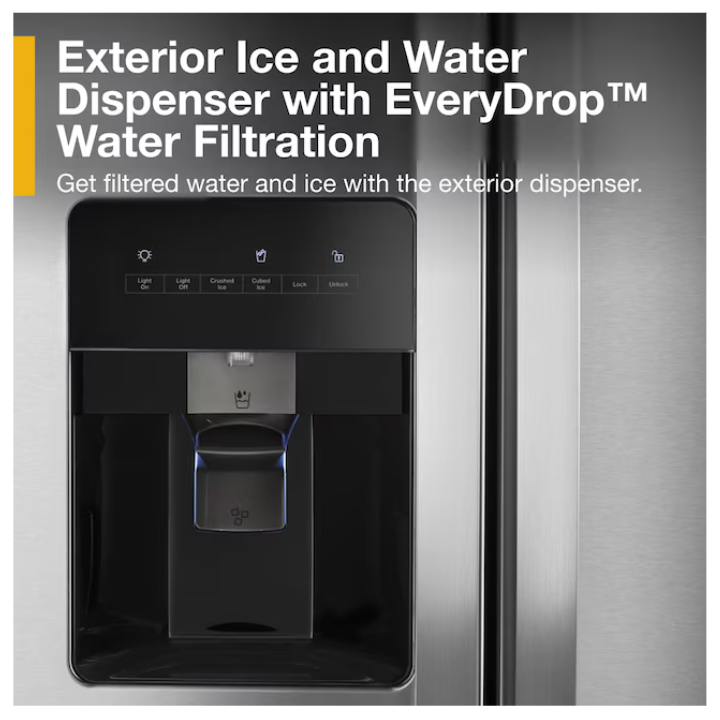 Whirlpool 24.6-cu ft Standard-Depth 36-in Wide Side-by-Side Refrigerator with Ice Maker ,Water and Ice Dispenser ( Fingerprint Resistant Stainless Finish )