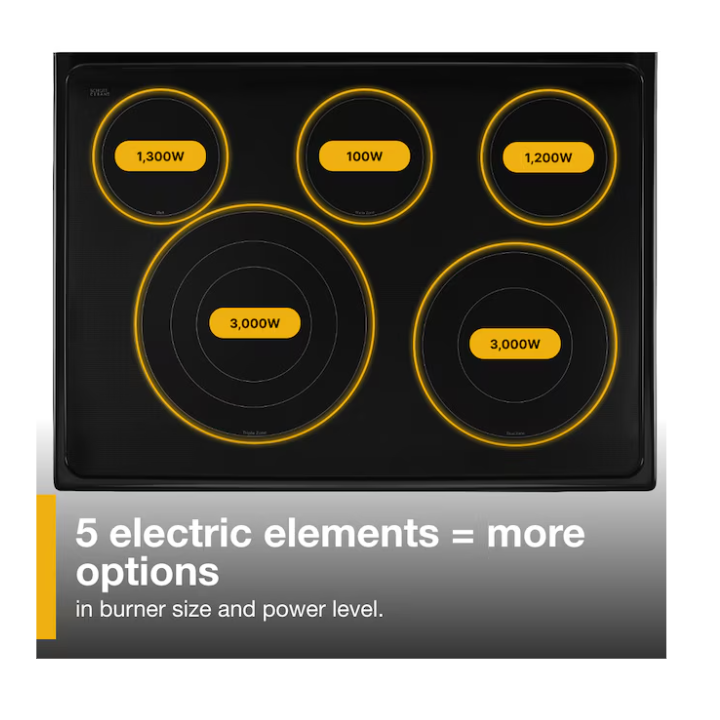 Whirlpool 30-in Glass Top 5 burners 4.2-cu ft / 2.5-cu ft Convection Oven Freestanding Double Oven Electric Range ( Stainless steel )