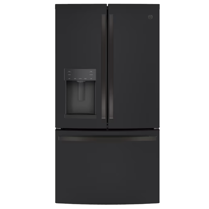 GE Standard-Depth 27.8-cu ft 3 -Door 36-in Wide French Door Refrigerator with Ice Maker with Water and Ice Dispenser ( Black Slate ) ENERGY STAR Certified