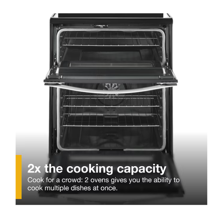 Whirlpool 30-in Glass Top 5 burners 4.2-cu ft / 2.5-cu ft Convection Oven Freestanding Double Oven Electric Range ( Stainless steel )