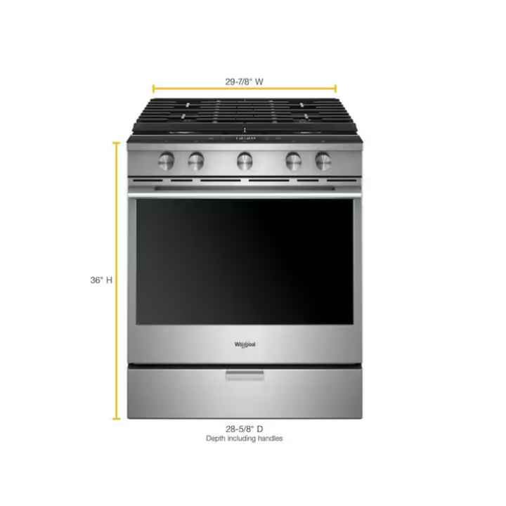 Whirlpool 5.8 cu. ft. Smart Contemporary Handle Slide-in Gas Range with Air Fry With Connection in Stainless Steel