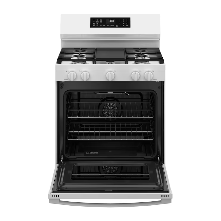GE 30-in 5 burners 5.3-cu ft Air Fry Convection Oven Freestanding Natural Gas Range ( White )