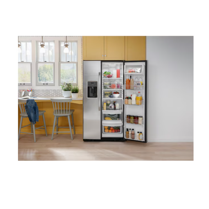 GE 25.3 cu. ft. Side by Side Refrigerator in Fingerprint Resistant Stainless Steel, Standard Depth, ENERGY STAR