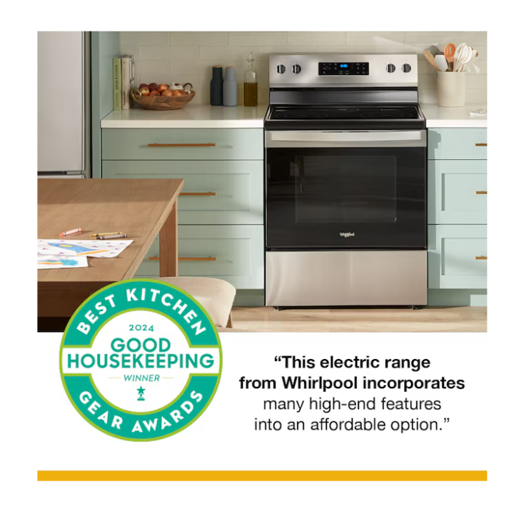 Whirlpool 30-in Glass Top 5 burners 5.3-cu ft Freestanding Electric Range ( Fingerprint Resistant Stainless Steel )