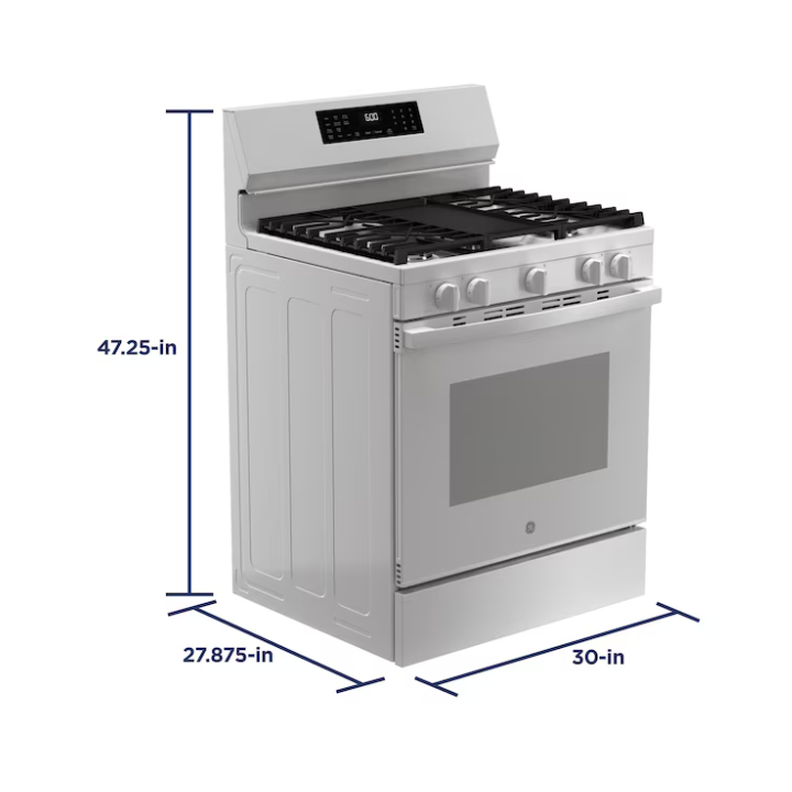 GE 30-in 5 burners 5.3-cu ft Air Fry Convection Oven Freestanding Natural Gas Range ( White )
