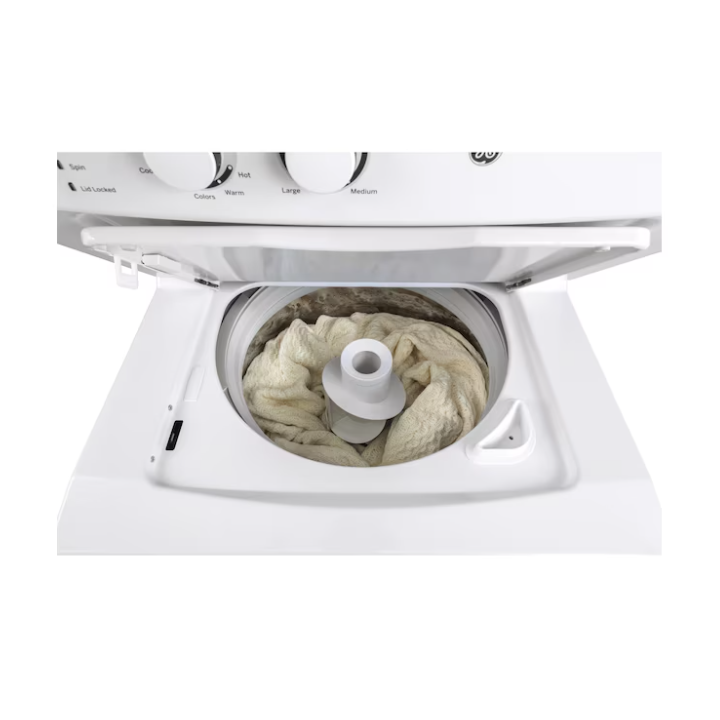 GE Stacked Laundry Center with 3.8-cu ft Top load Washer and Electric 5.9-cu ft Dryer