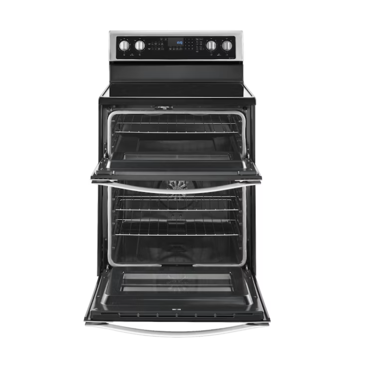 Whirlpool 30-in Glass Top 5 burners 4.2-cu ft / 2.5-cu ft Convection Oven Freestanding Double Oven Electric Range ( Stainless steel )