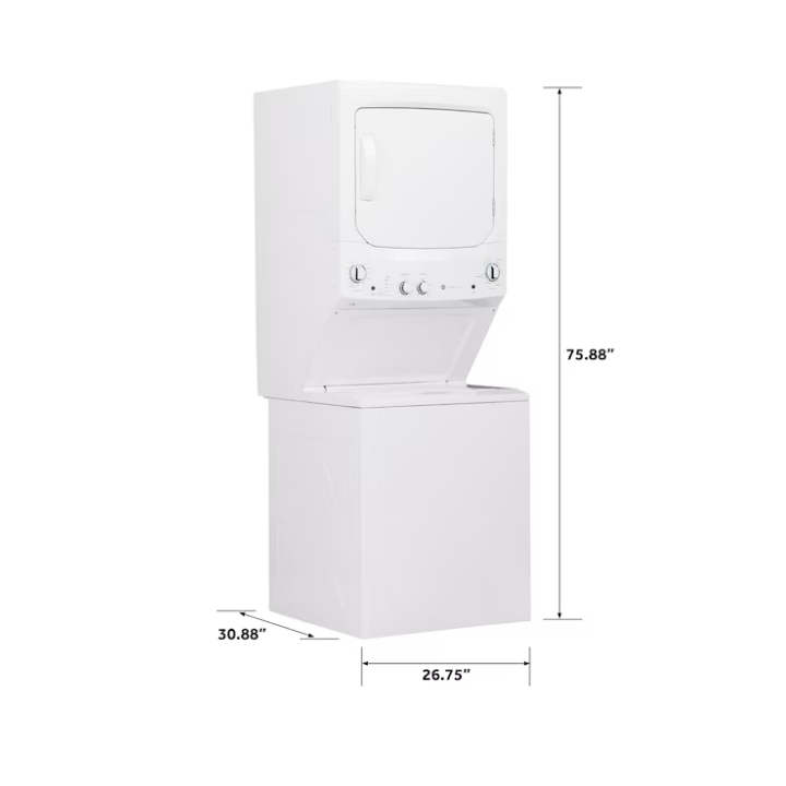 GE Stacked Laundry Center with 3.8-cu ft Top load Washer and Electric 5.9-cu ft Dryer