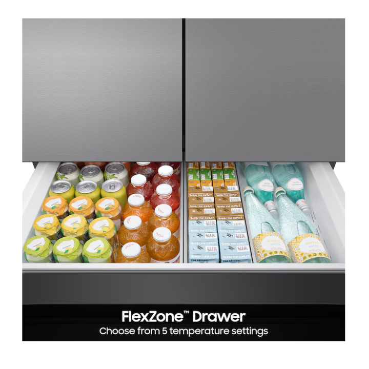 Samsung Bespoke Standard-Depth Inner Beverage Center 29-cu ft 4 -Door 36-in Wide Smart Compatible French Door Refrigerator with Ice Maker with Water Dispenser ( Fingerprint Resistant Stainless Steel ) ENERGY STAR Certified