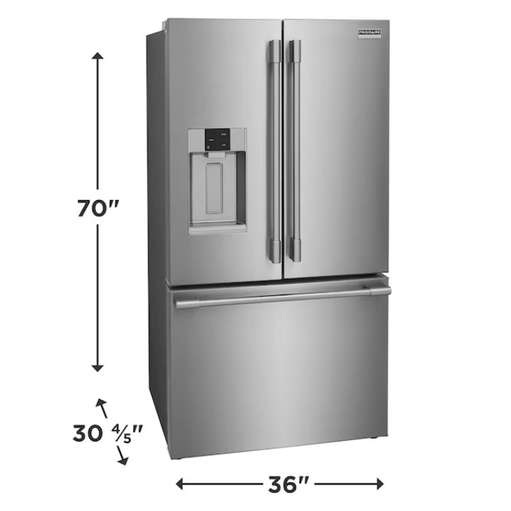 Frigidaire Professional Standard-Depth 27.8-cu ft 3 -Door 36-in Wide French Door Refrigerator with Dual Ice Maker with Water and Ice Dispenser ( Smudge-Proof Stainless Steel ) ENERGY STAR Certified