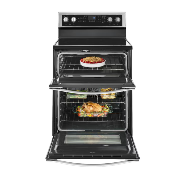 Whirlpool 30-in Glass Top 5 burners 4.2-cu ft / 2.5-cu ft Convection Oven Freestanding Double Oven Electric Range ( Stainless steel )