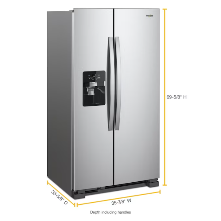 Whirlpool 24.5-cu ft Standard-Depth 36-in Wide Side-by-Side Refrigerator with Ice Maker ,Water and Ice Dispenser ( Fingerprint Resistant Stainless Finish )