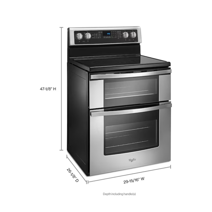 Whirlpool 30-in Glass Top 5 burners 4.2-cu ft / 2.5-cu ft Convection Oven Freestanding Double Oven Electric Range ( Stainless steel )