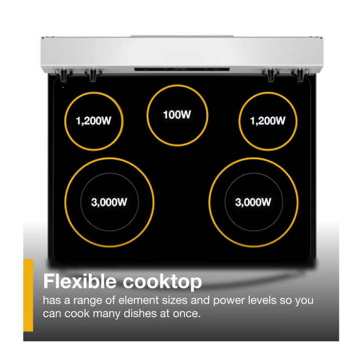 Whirlpool 30-in Glass Top 5 burners 5.3-cu ft Freestanding Electric Range ( Fingerprint Resistant Stainless Steel )