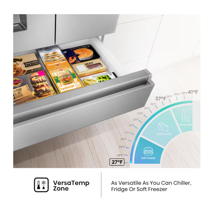 Hisense PureFlat Standard-Depth 25.6-cu ft 4 -Door 36-in Wide Smart Compatible French Door Refrigerator with Ice Maker with Water and Ice Dispenser ( Stainless steel ) ENERGY STAR Certified
