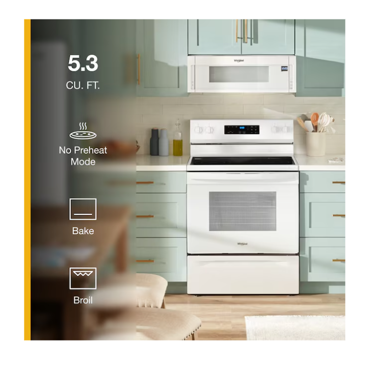 Whirlpool Flexible Cooktop 30-in Glass Top 4 burners 5.3-cu ft Freestanding Electric Range (White)