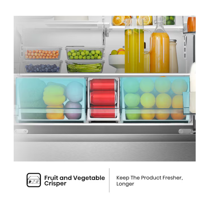 Hisense PureFlat Standard-Depth 25.6-cu ft 4 -Door 36-in Wide Smart Compatible French Door Refrigerator with Ice Maker with Water and Ice Dispenser ( Stainless steel ) ENERGY STAR Certified