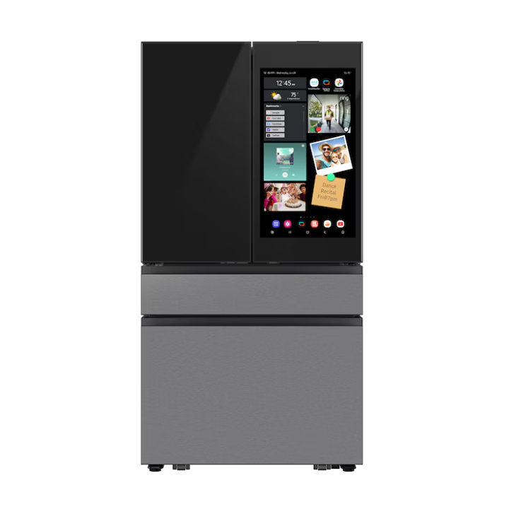 Samsung Bespoke Counter-Depth Family Hub 23-cu ft 4 -Door 36-in Wide Smart Compatible French Door Refrigerator with Dual Ice Maker with Water Dispenser ( Charcoal Glass Top with Stainless Steel Bottom Panels ) ENERGY STAR Certified